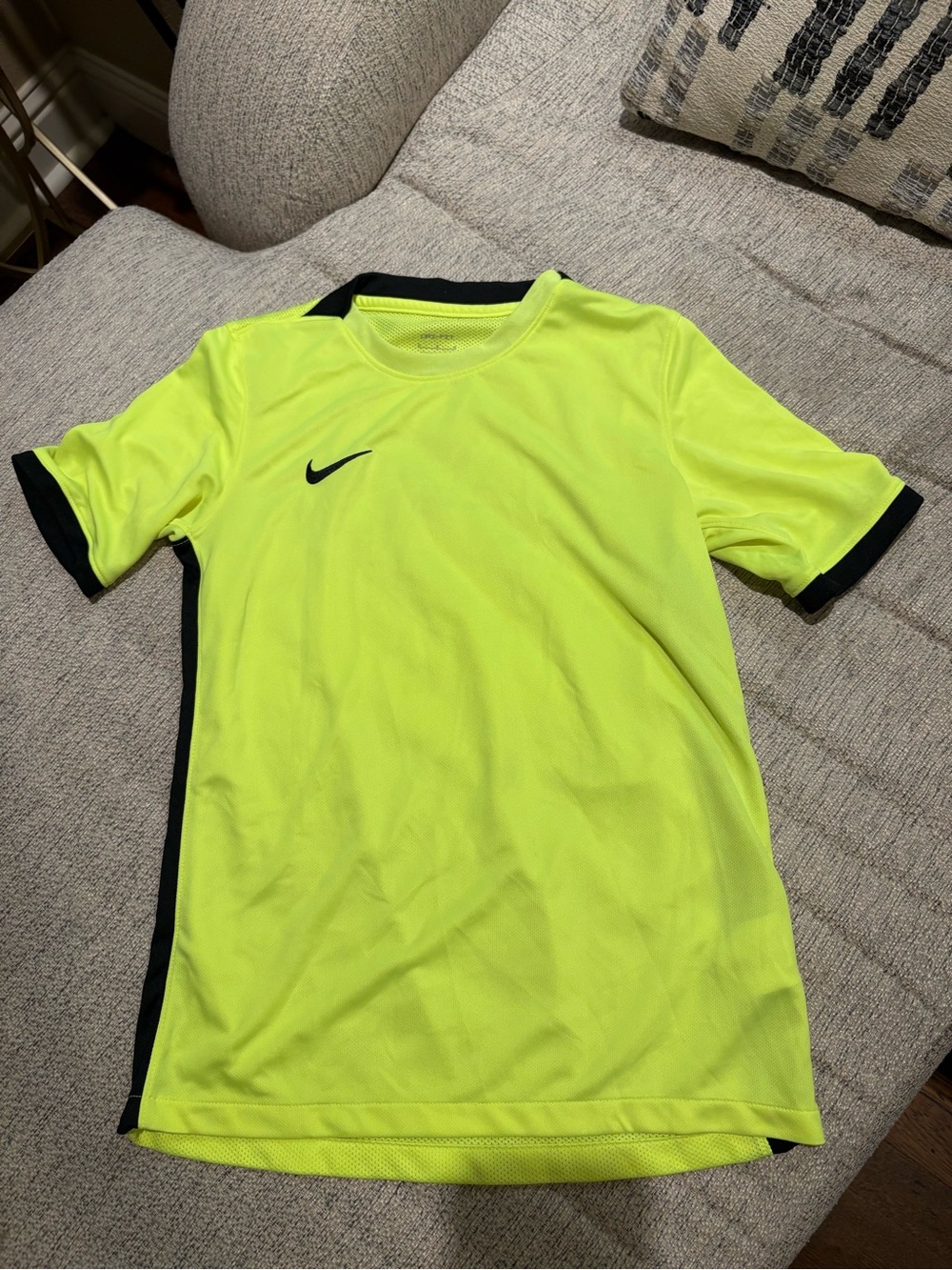 Nike Kids Neon Yellow Short Sleeve Athletic Jersey with Black Accents